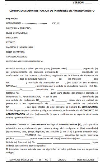 plantilla de ejemplo de un contrato de administración de inmuebles en colombia